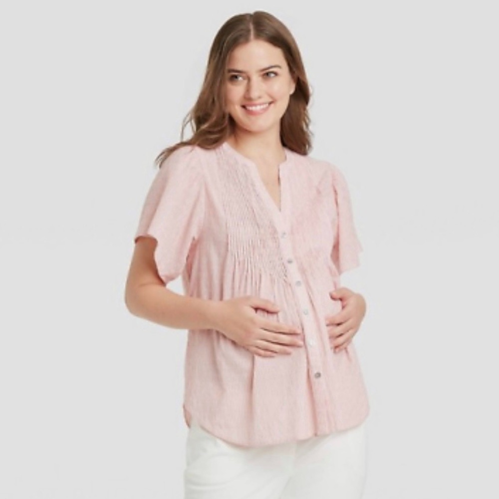The Nines by HATCH Light Pink Button-Down Blouse